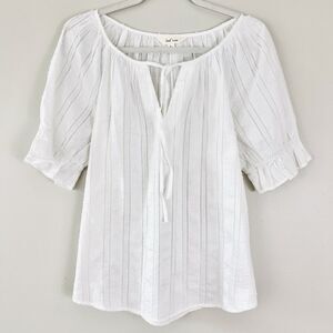 NWT Land 'N Sea 100% Cotton White Breezy Flowy Blouse Lagenlook Resort Wear Lg